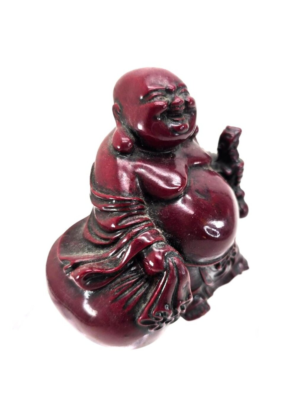 Laughing Buddha Figurine Dark Red Resin Statue Ornament 3" Tall je227
